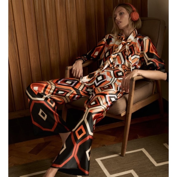 NWT ZARA GEO PRINTED BELTED JUMPSUIT XS